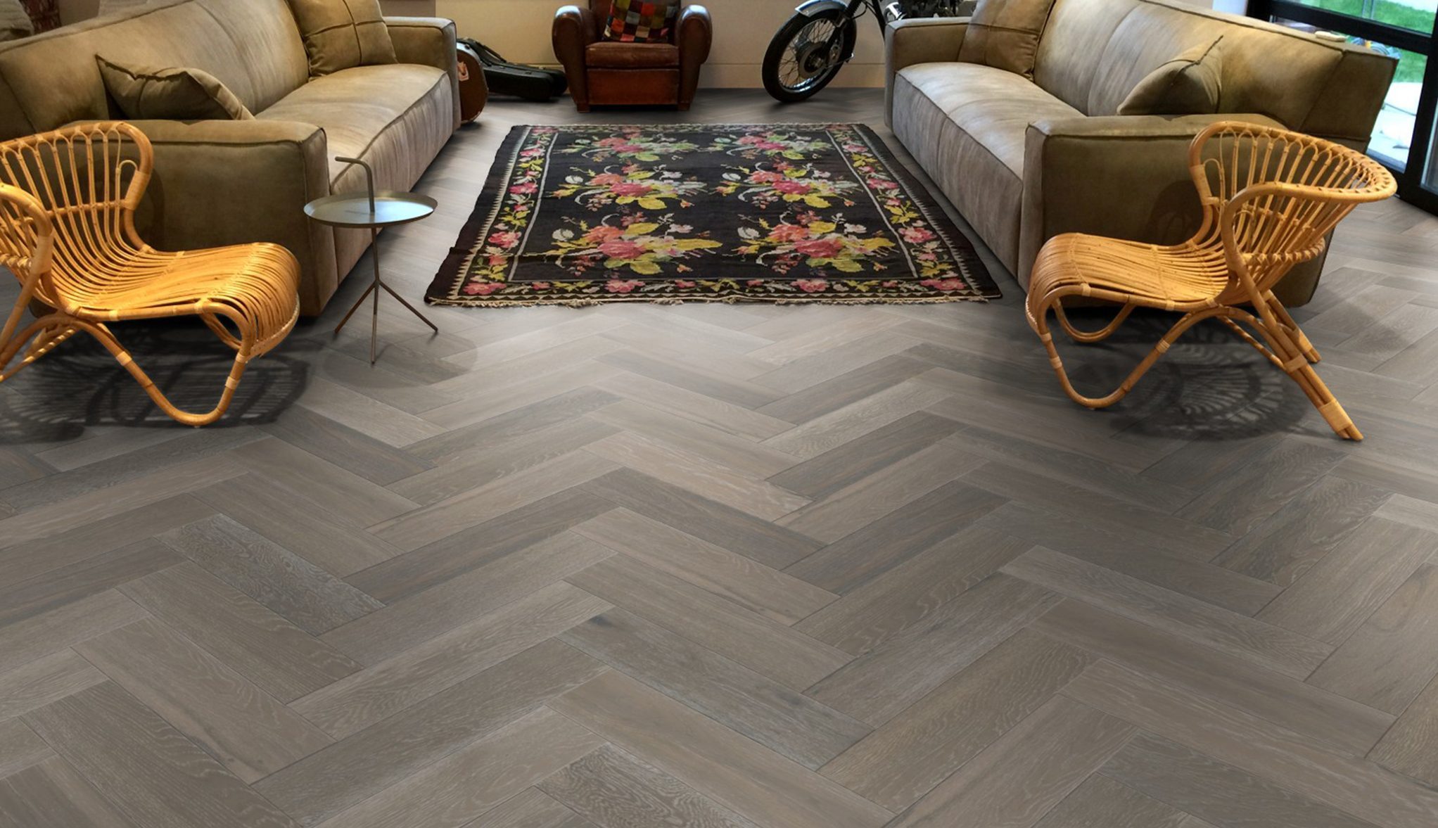 gray tile planks living room